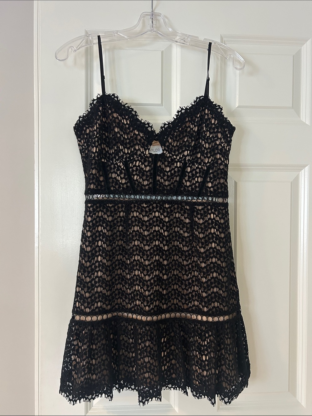 SAYLOR Black Lace Mini Dress with Nude Lining